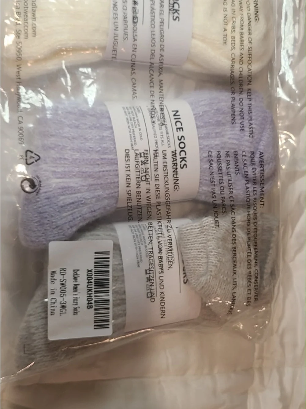 3-Pack Ribbed Cozy Knit Cotton Wool BlendCrew Socks in Lilac, Cream & Light Gray